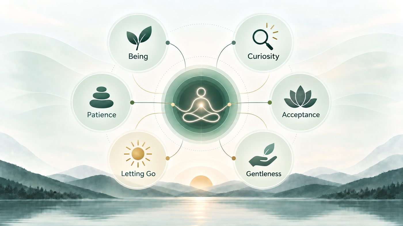 Six thematic families: Being, Curiosity, Patience, Acceptance, Letting Go and Gentleness.